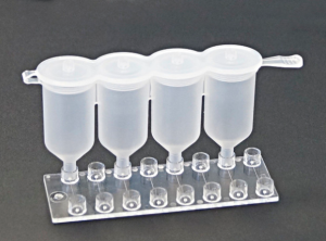 Microfluidic tanks,  row of 4 with Luer Interface, 10000079, 16-0613-0233-09, Microfluidic ChipShop