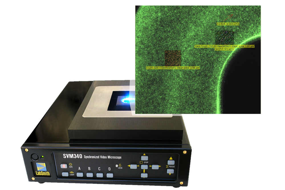SVM inverted fluorescence microscope with Particle Counting Probes