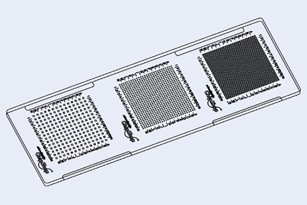 Titer Plate Chip, 10000200, Fluidic 18, Microscopy Slide Format, Topas, through hole, Microfluidic Chip Shop
